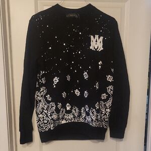 AMIRI Black and White Patterned Crewneck Sweater